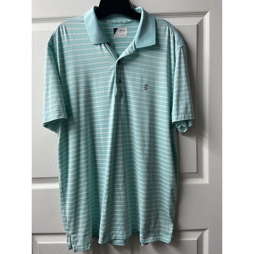 IZOD Golf Polo Shirt Mens Large Knit Striped Golfing Green White